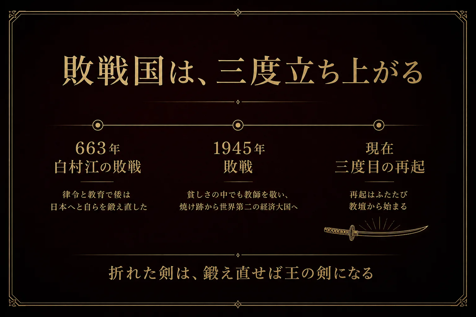 敗戦国は三度立ち上がる——663年白村江、1945年敗戦、そして現在の三度目の再起を示す年表
